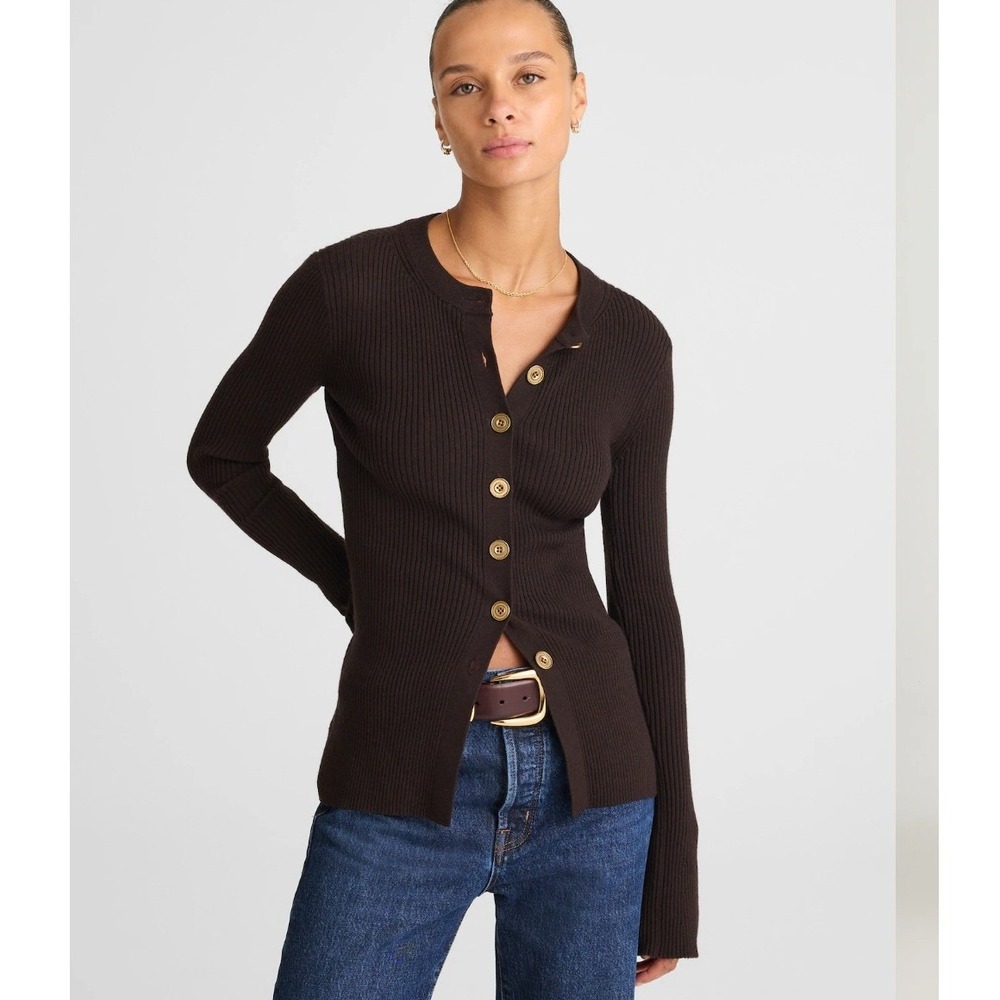Madewell Merino Wool Ribbed Longline Cardigan Sweater Molasses Brown Medium